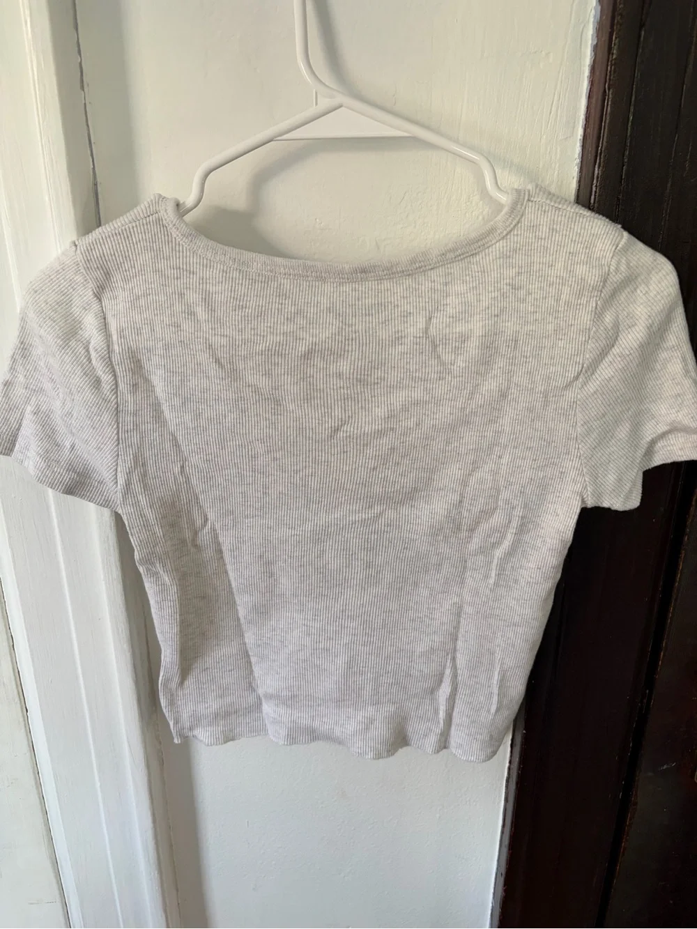 Brandy Melville Heather Light Gray Ribbed Henley Crop Top